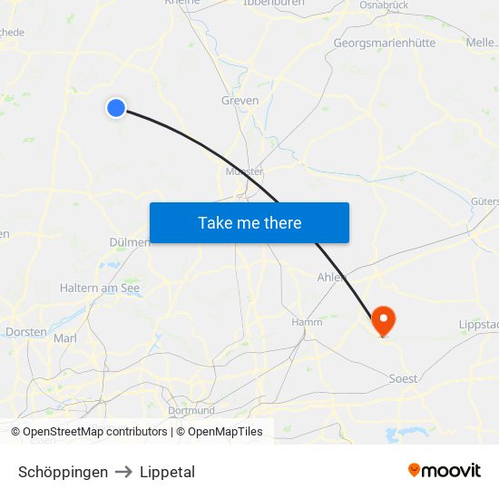 Schöppingen to Lippetal map