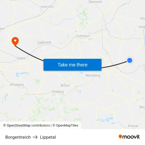 Borgentreich to Lippetal map