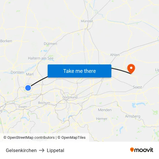 Gelsenkirchen to Lippetal map