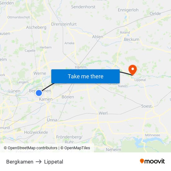Bergkamen to Lippetal map