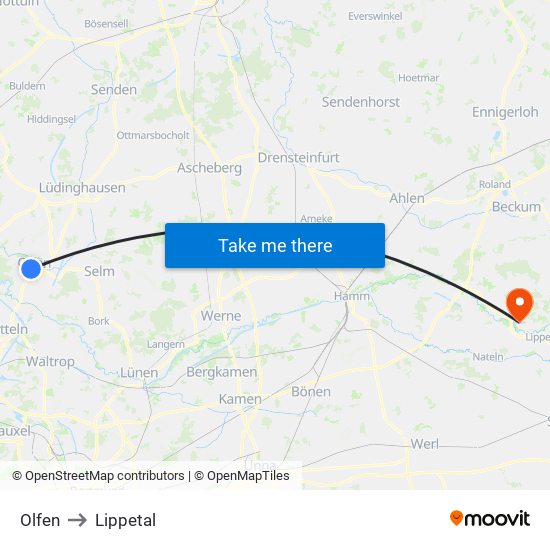 Olfen to Lippetal map