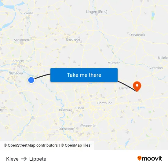 Kleve to Lippetal map