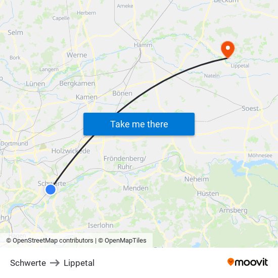 Schwerte to Lippetal map