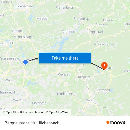 Bergneustadt to Hilchenbach map