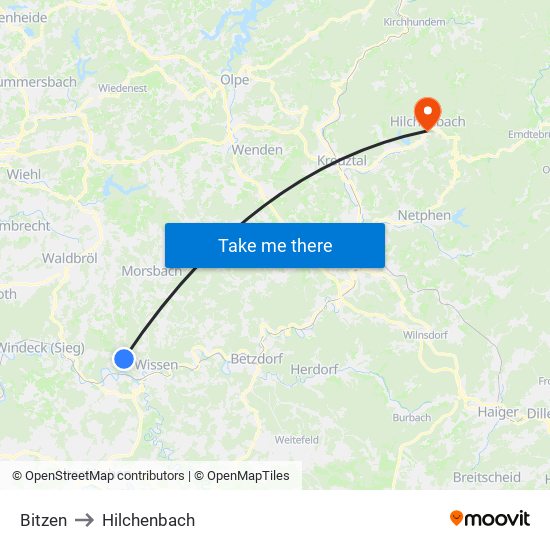 Bitzen to Hilchenbach map