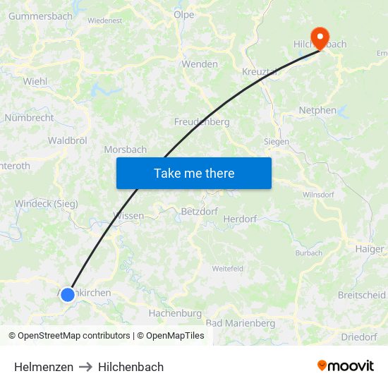 Helmenzen to Hilchenbach map