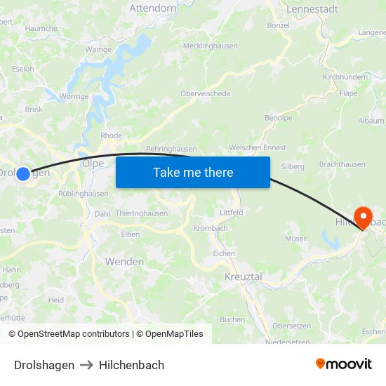 Drolshagen to Hilchenbach map