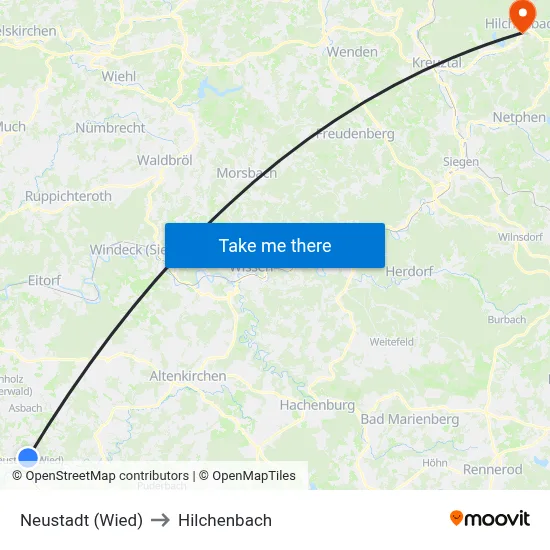 Neustadt (Wied) to Hilchenbach map