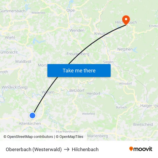 Obererbach (Westerwald) to Hilchenbach map