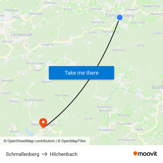 Schmallenberg to Hilchenbach map