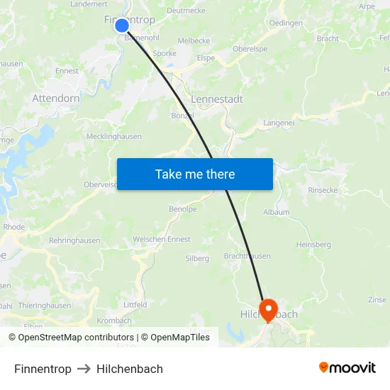 Finnentrop to Hilchenbach map