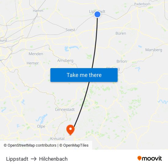 Lippstadt to Hilchenbach map