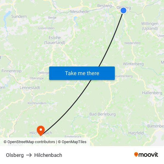 Olsberg to Hilchenbach map