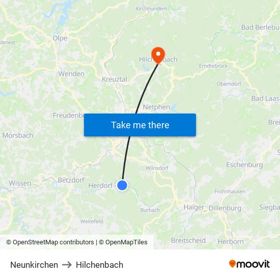 Neunkirchen to Hilchenbach map