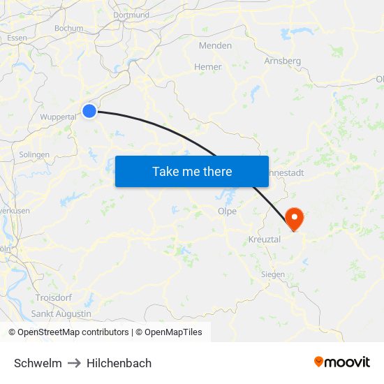 Schwelm to Hilchenbach map