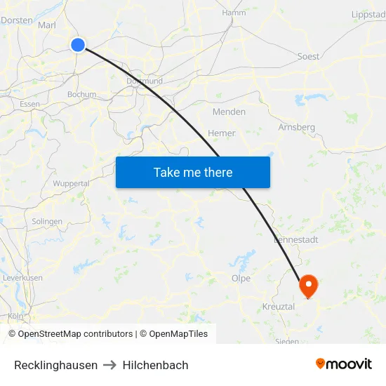 Recklinghausen to Hilchenbach map