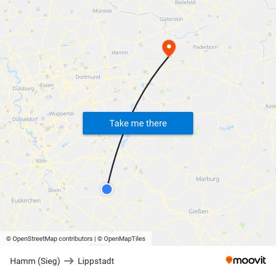 Hamm (Sieg) to Lippstadt map