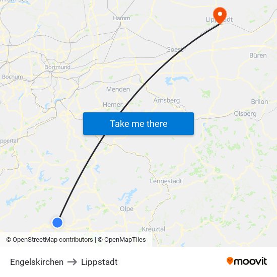 Engelskirchen to Lippstadt map