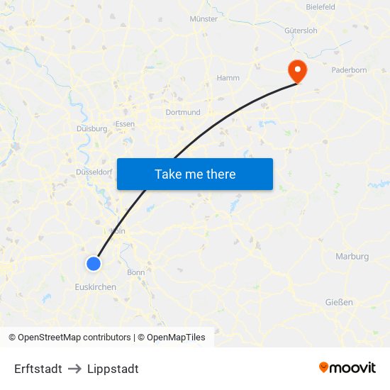 Erftstadt to Lippstadt map