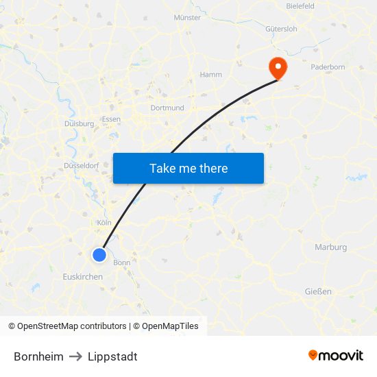 Bornheim to Lippstadt map