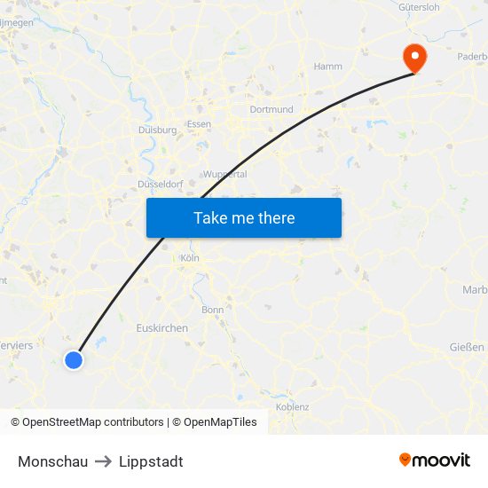 Monschau to Lippstadt map