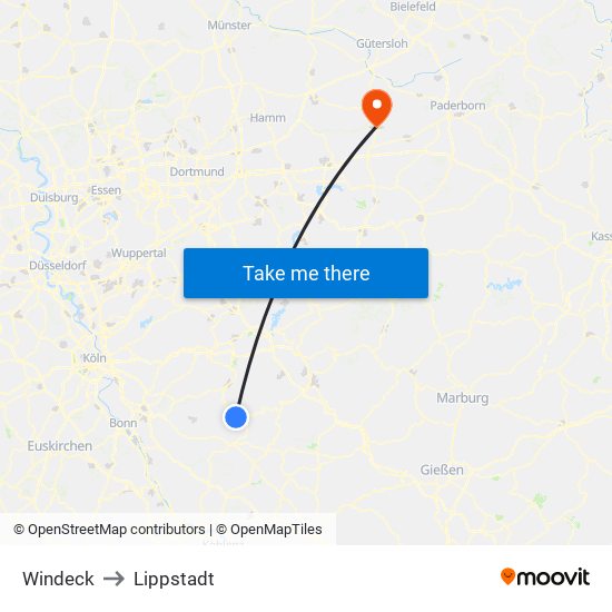 Windeck to Lippstadt map