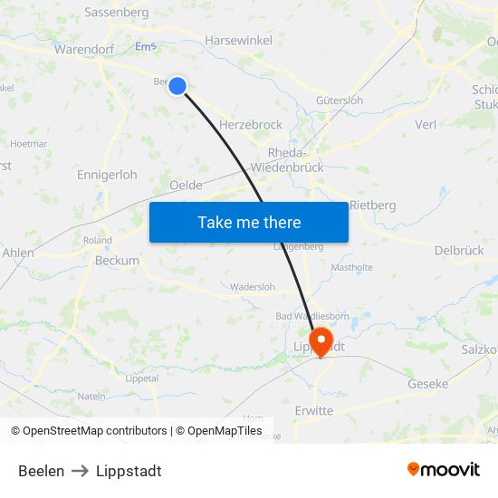 Beelen to Lippstadt map
