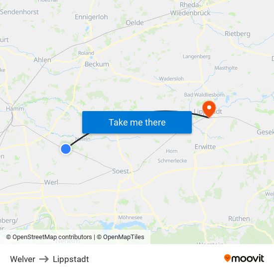 Welver to Lippstadt map