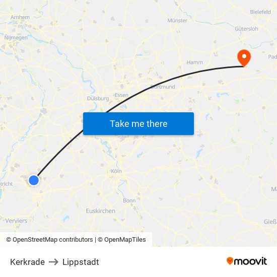 Kerkrade to Lippstadt map