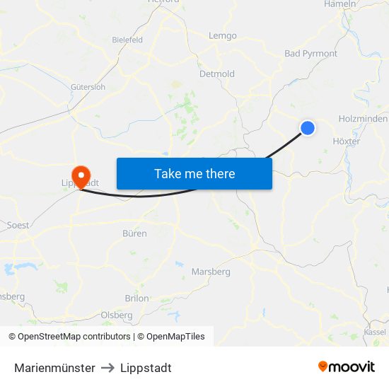 Marienmünster to Lippstadt map