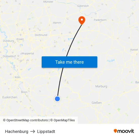 Hachenburg to Lippstadt map
