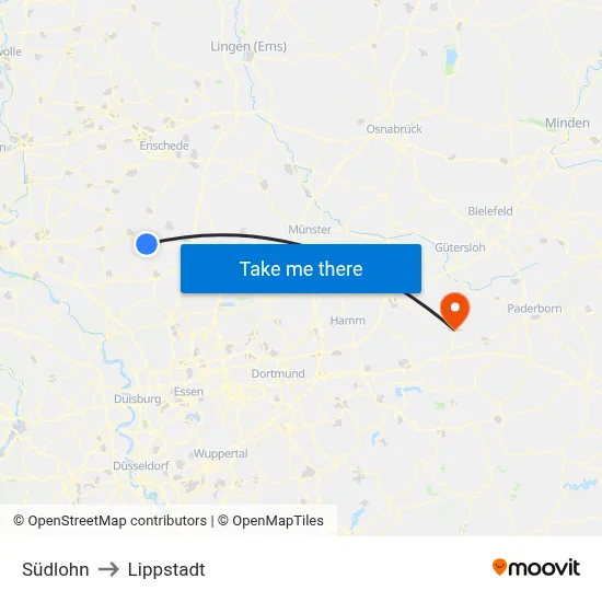 Südlohn to Lippstadt map