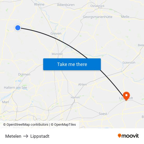 Metelen to Lippstadt map