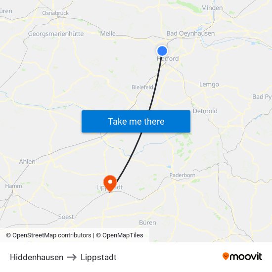 Hiddenhausen to Lippstadt map