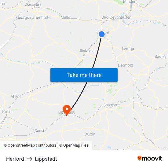 Herford to Lippstadt map