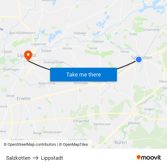 Salzkotten to Lippstadt map