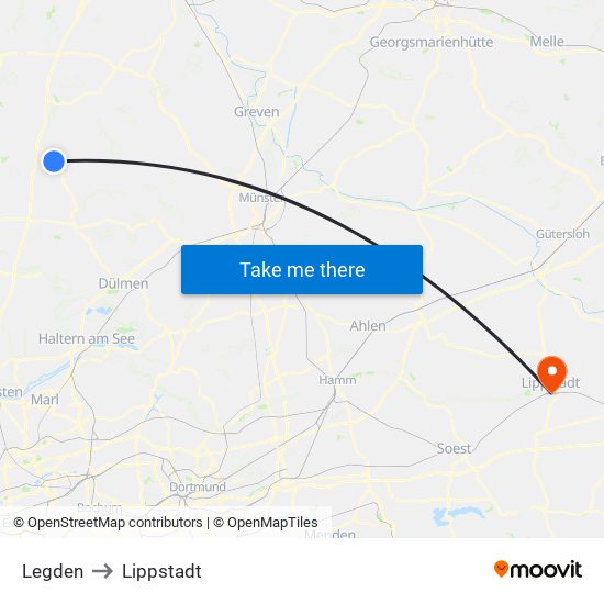Legden to Lippstadt map