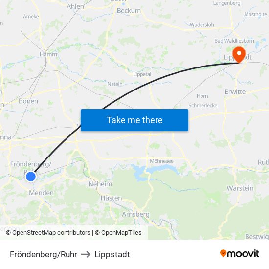 Fröndenberg/Ruhr to Lippstadt map