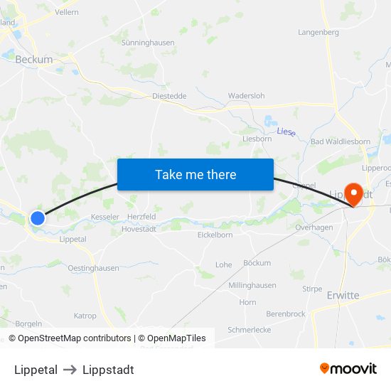 Lippetal to Lippstadt map