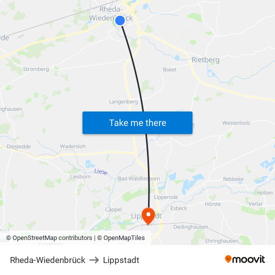 Rheda-Wiedenbrück to Lippstadt map