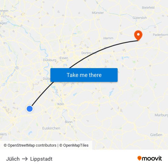 Jülich to Lippstadt map