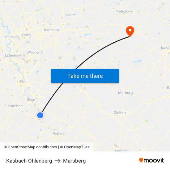 Kasbach-Ohlenberg to Marsberg map