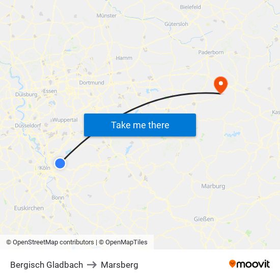 Bergisch Gladbach to Marsberg map