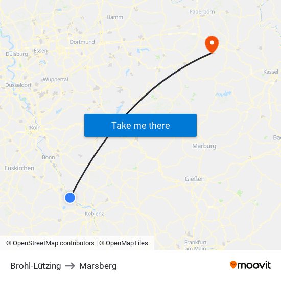 Brohl-Lützing to Marsberg map