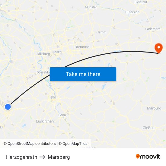 Herzogenrath to Marsberg map