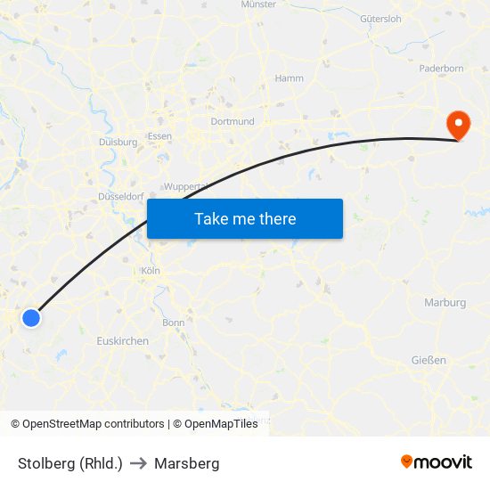 Stolberg (Rhld.) to Marsberg map