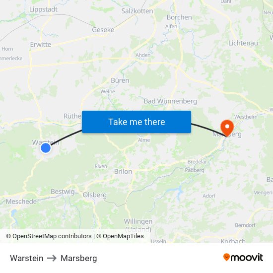 Warstein to Marsberg map