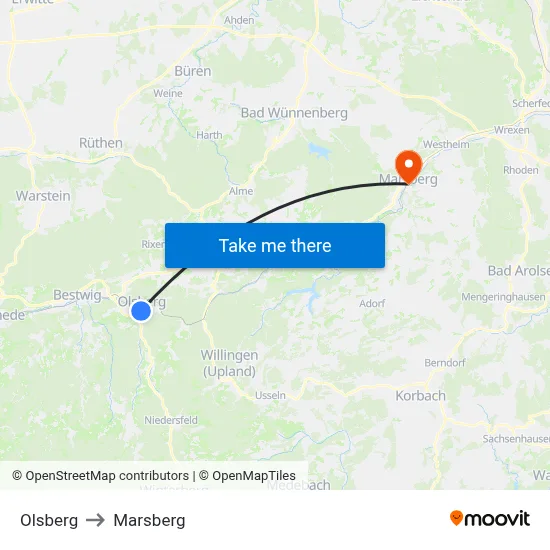 Olsberg to Marsberg map