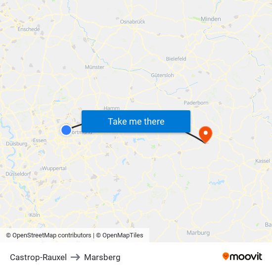Castrop-Rauxel to Marsberg map