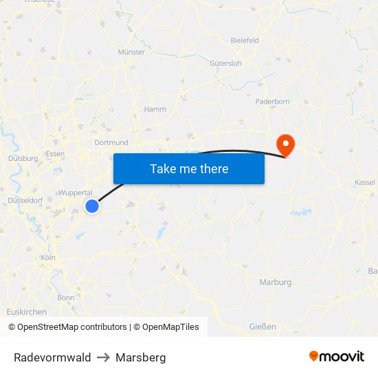 Radevormwald to Marsberg map